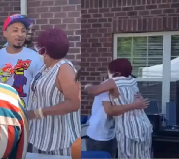 Emotional moment a man who spent 13 years in prison, returned home to surprise his mother.