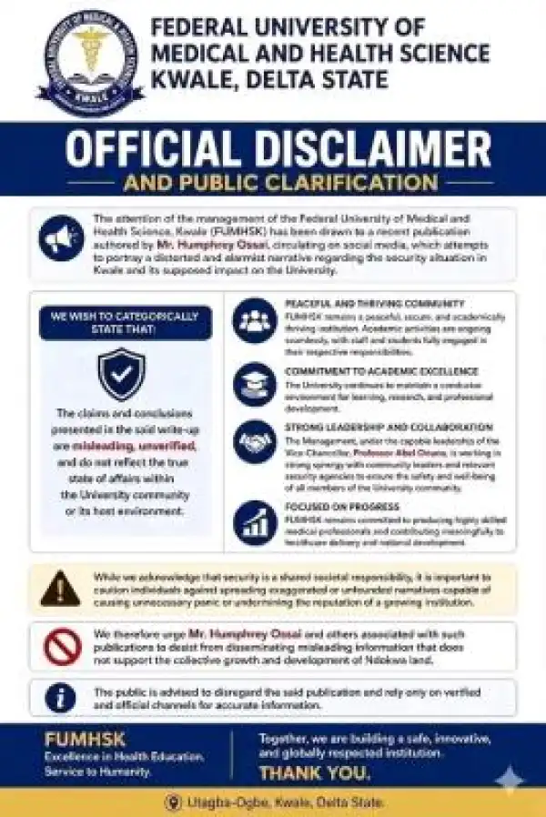 FUMHSK disclaimer notice and public clarification
