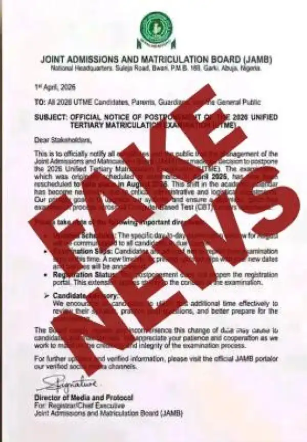 JAMB debunks rumour on the postponement of 2026 UTME