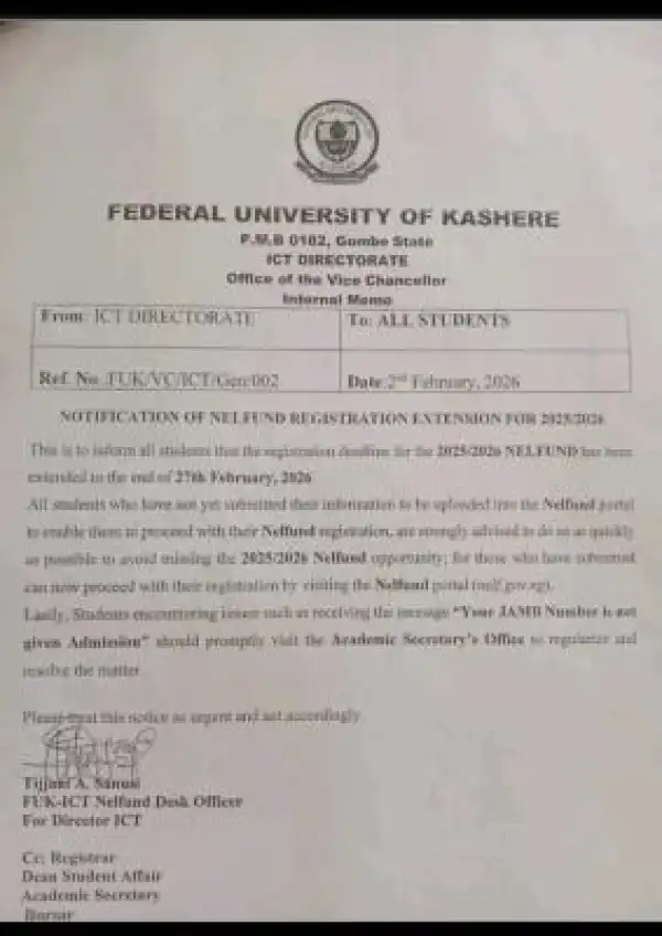 Federal University of Kashere extends NELFUND registration deadline