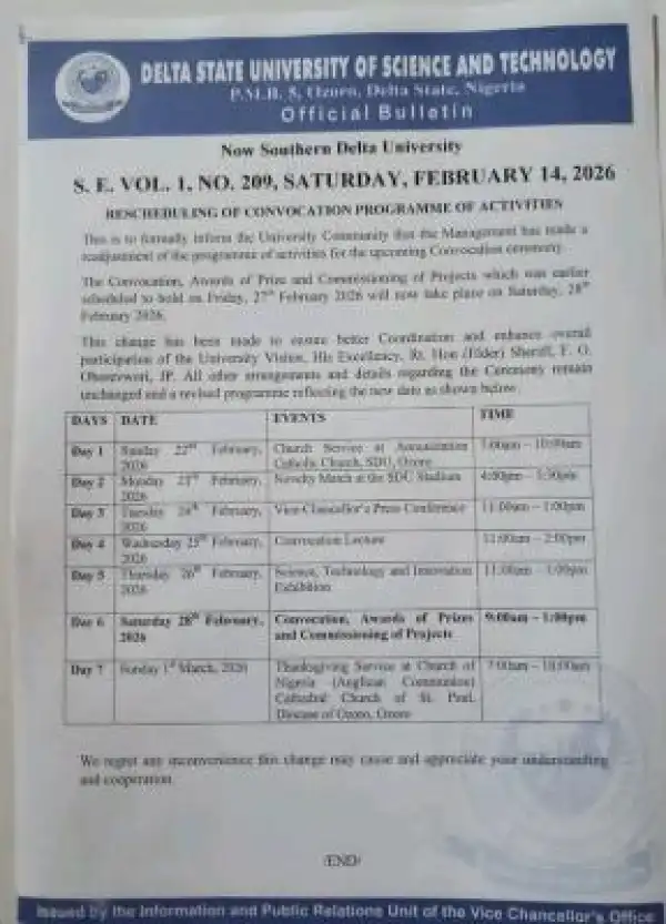 Southern Delta University reschedules Convocation Ceremony