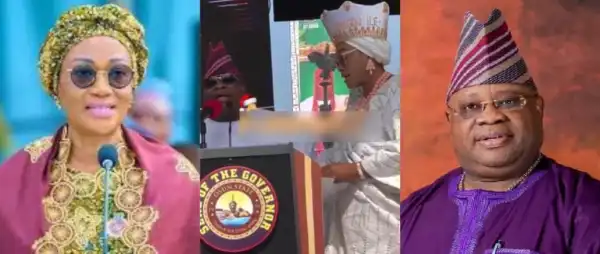 Fans React After Remi Tinubu Stops Governor Adeleke From Singing On Stage