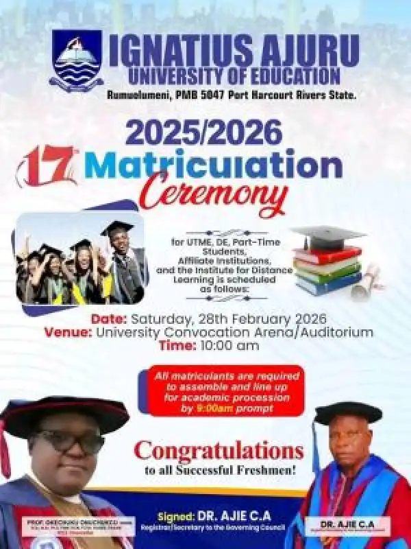 IAUE announces matriculation ceremony for 2025/2026 session
