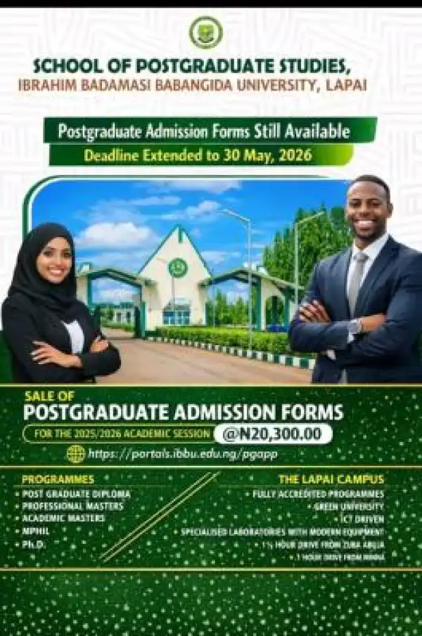 IBBU extends postgraduate application deadline 30th May, 2026