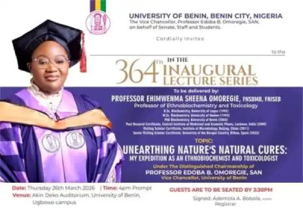 UNIBEN 364th Inaugural Lecture Series