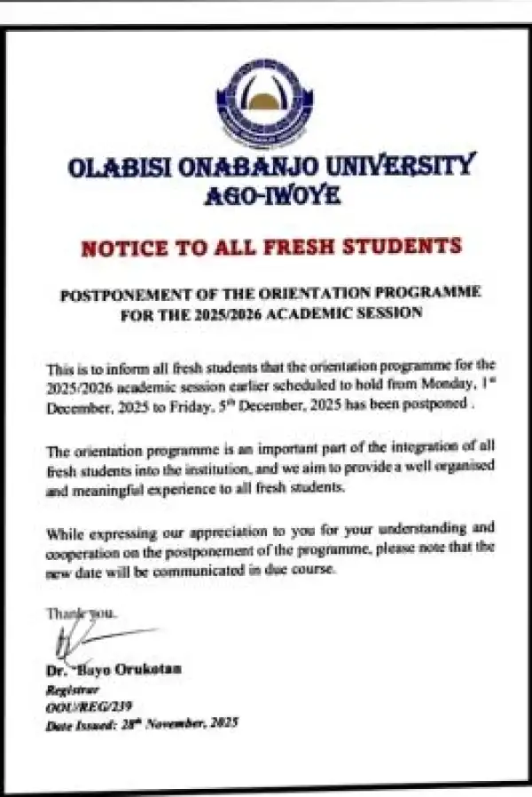 OOU postpones orientation programme, 2025/2026
