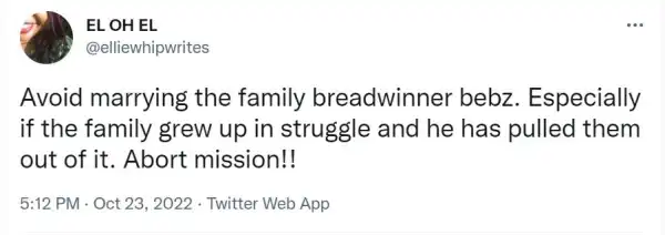 Avoid Marrying The Breadwinner In Any Family — Twitter User Warns Women