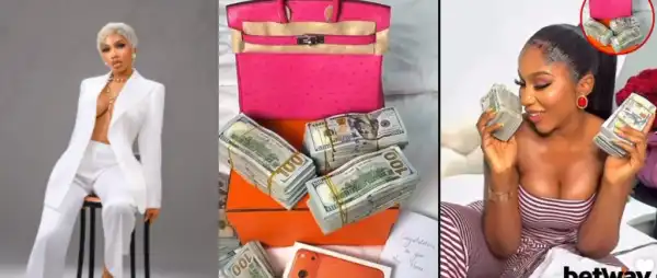 Mercy Eke Shows Off ₦100M Cash, Hermès Birkin And Iphone 17 From Mystery Lover