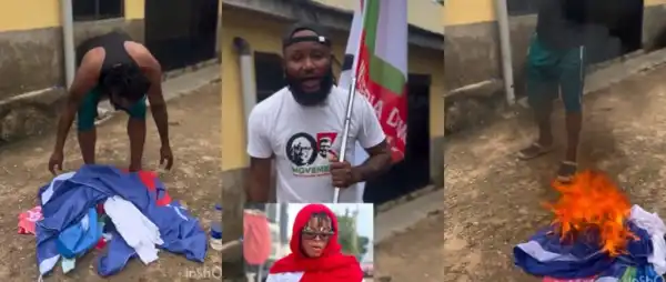 ‘Mama Pee, I Have Left Peter Obi and NDC for You’ – Flagboy Sets NDC Flag, Peter Obi Merchandise on Fire