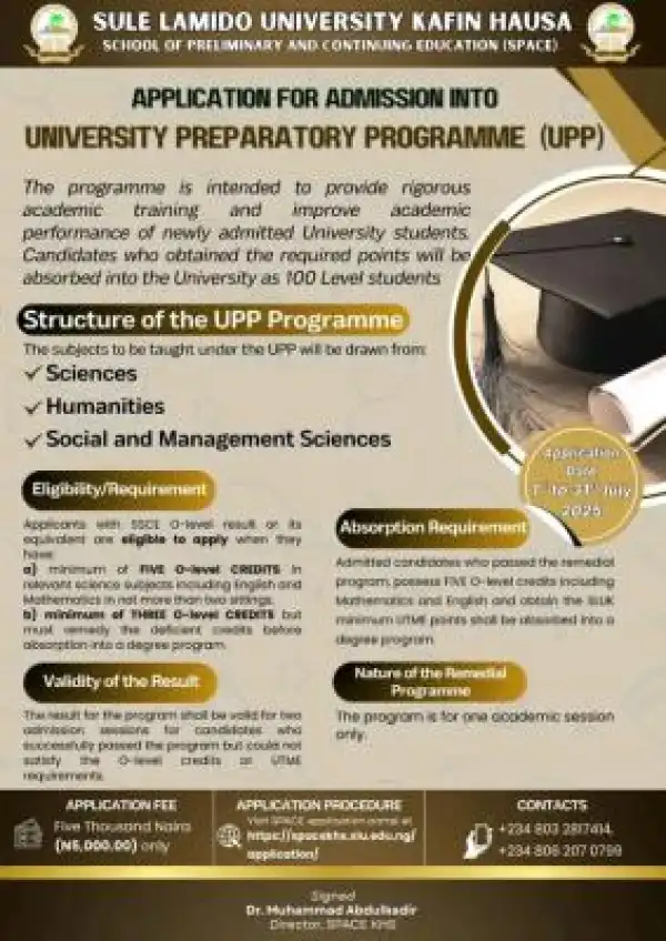 SLU 2025 University Preparatory Programme admission
