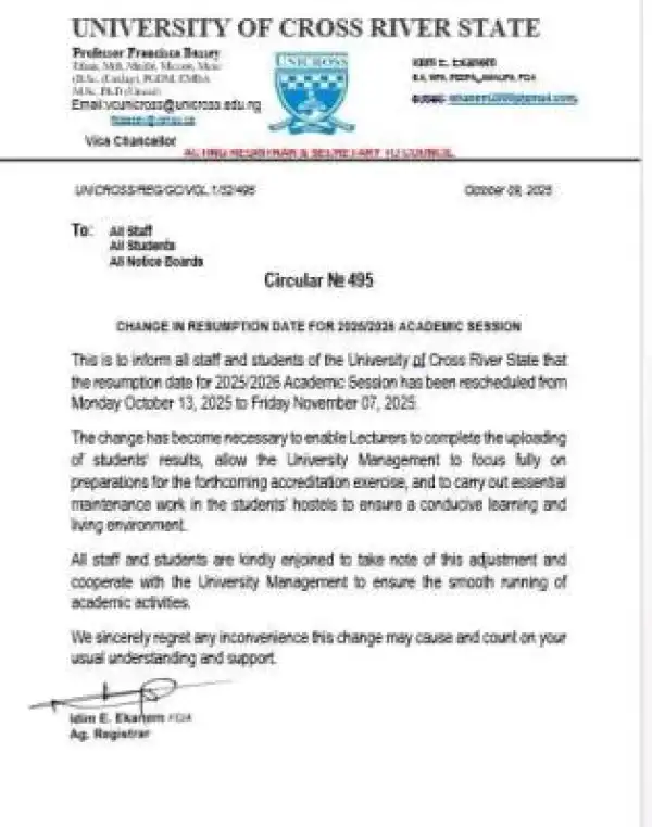 UNICROSS reschedules resumption date for 2025/2026 session