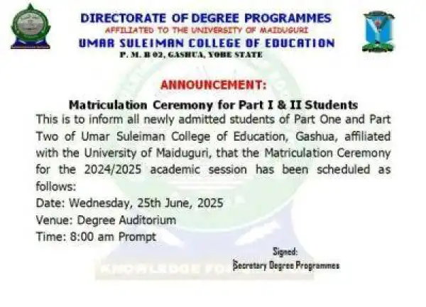 Umar Suleiman COE matriculation ceremony for Part I & II degree students, 2024/2025
