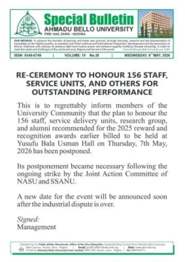 ABU issues notice to the university community