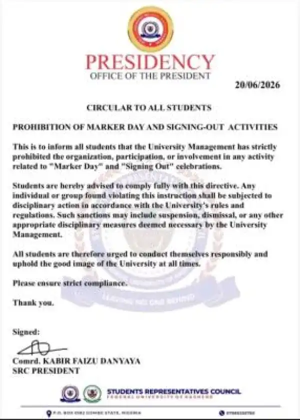 FUKASHERE announces ban on "Marker Day" and signing out activities