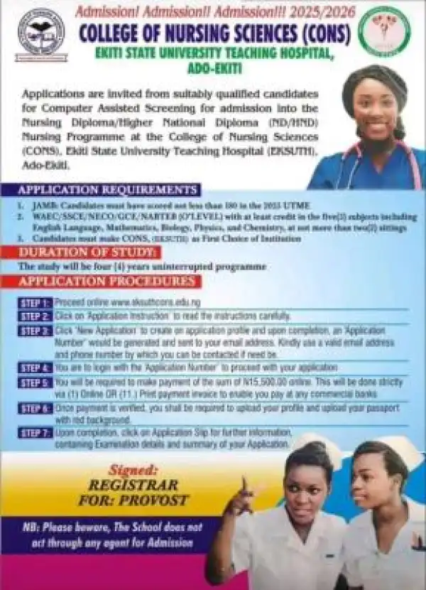 EKSUTH releases ND/HND Nursing form, 2025/2026