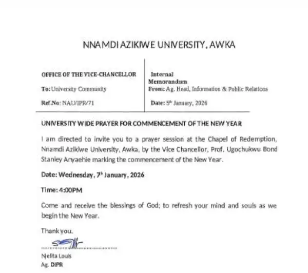 UNIZIK invites the University community to a special prayer