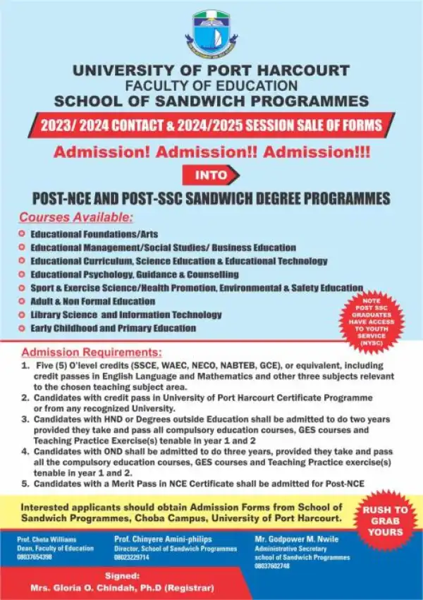 UNIPORT announces sales of Sandwich Degree Programme admission, 2024/2025 & 2025/2026