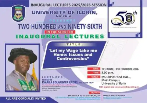 UNILORIN announces 296th Inaugural Lecture