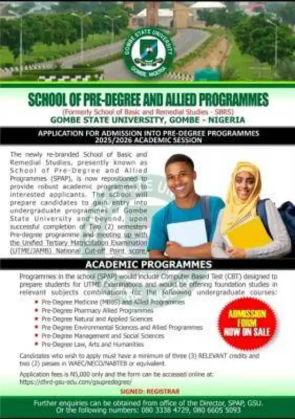 GOMSU Pre-Degree Admission form, 2025/2026
