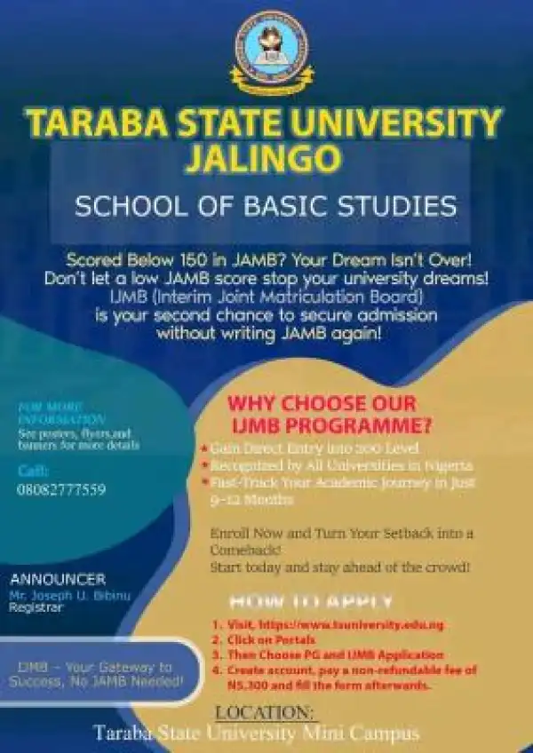 TASU IJMB admission form, 2025/2026