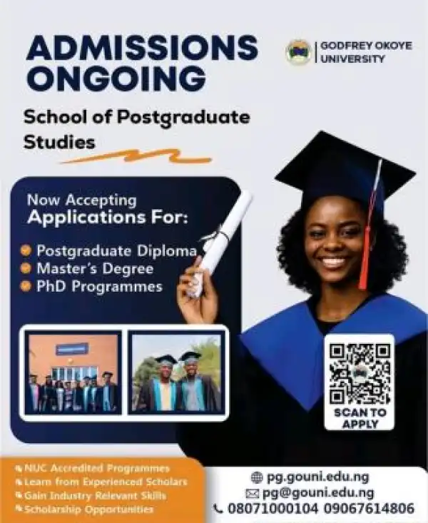 Godfrey Okoye University Postgraduate Admissions, 2025/2026