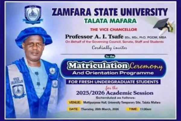 Zamfara State University matriculation and orientation, 2025/2026