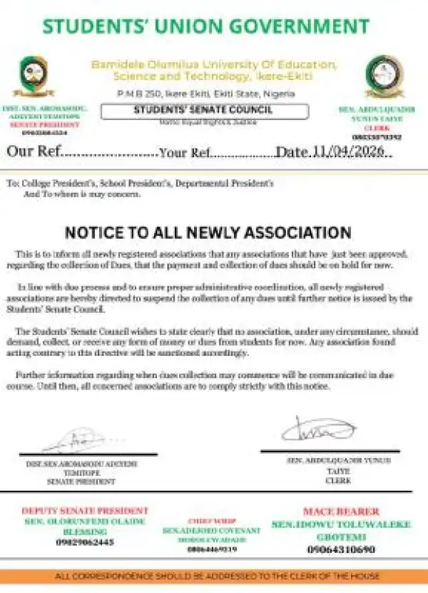 BOUESTI SUG notice on newly registered Associations