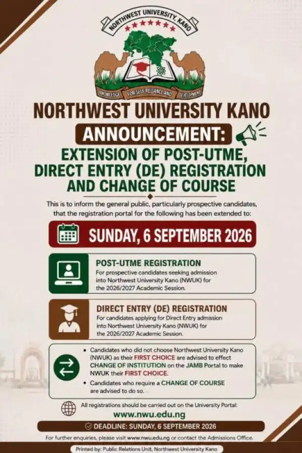 NWUK announces extension of Post-UTME Registration, 2026/2027