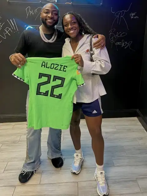 Don't Give Her Belle O - Fans React As Davido Gets Customised Jersey From Super Falcon's Alozie (Photo)