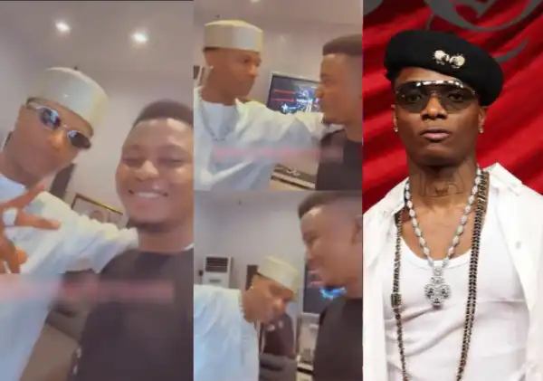Moment Male Fan Asks Wizkid To Wear His Glasses Before Taking Photos With Him