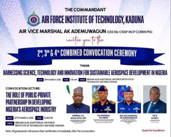 AFIT announces 2nd, 3rd, and 4th Combined Convocation ceremony