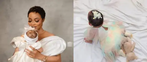 “My Answered Prayer”- Toke Makinwa Celebrates Daughter Yakira At 9 Month