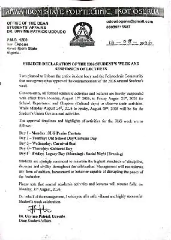 Akwa Poly announces 2026 Student
