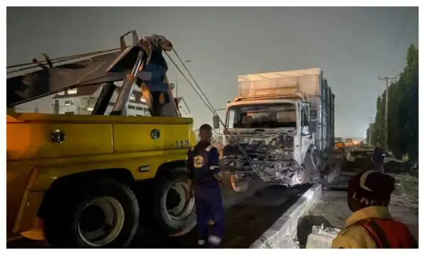 Two injured as two container trucks, three vehicles crash in Lagos