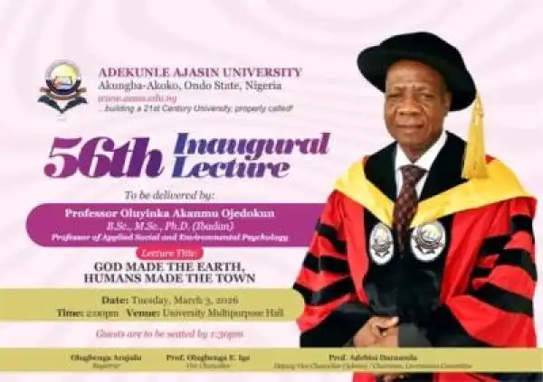 Adekunle Ajasin University announces 56th Inaugural Lecture
