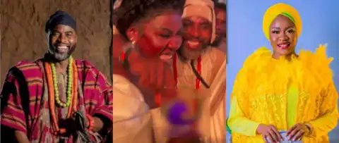 Ibrahim Chatta Hugs Ex Olayinka Solomon And Her New Hubby At Toyin Abraham’s Movie Premiere