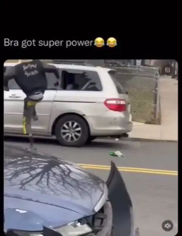 Moment Angry Man Fights Lover In Public, Uses His Leg To Destroy Her Car (Video)