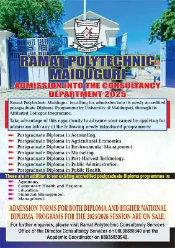 Ramat Polytechnic announces admission into PGD programmes, 2025/2026