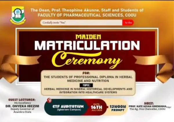 COOU Maiden Matriculation ceremony of Professional Diploma in Herbal Medicine & Nutrition