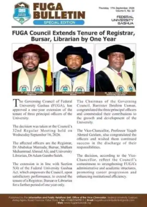 FUGASHUA Council extends tenure of Registrar, Bursar, Librarian by one Year