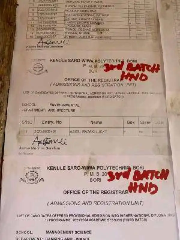 KENPOLY HND 3rd Batch Admission List, 2023/2024