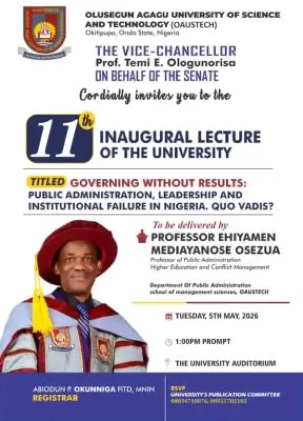 OAUSTECH announces 11th Inaugural Lecture
