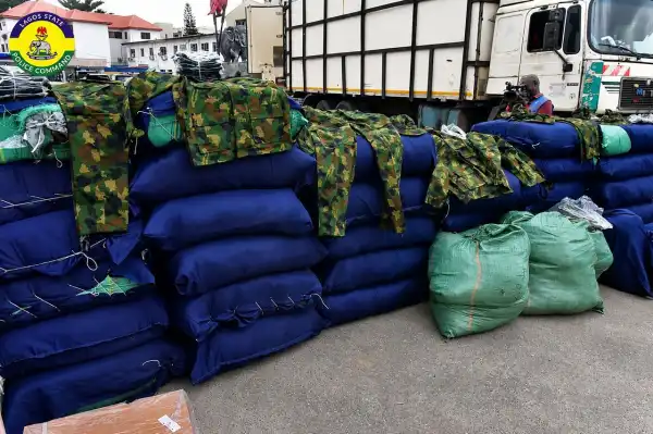 Lagos: Police intercept diesel truck loaded with military camouflage, cartons of drugs