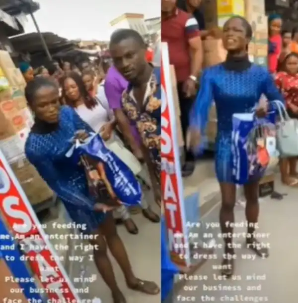 Crossdresser Challenges Market Men Who Harassed Him For Dressing Like A Lady (Video)