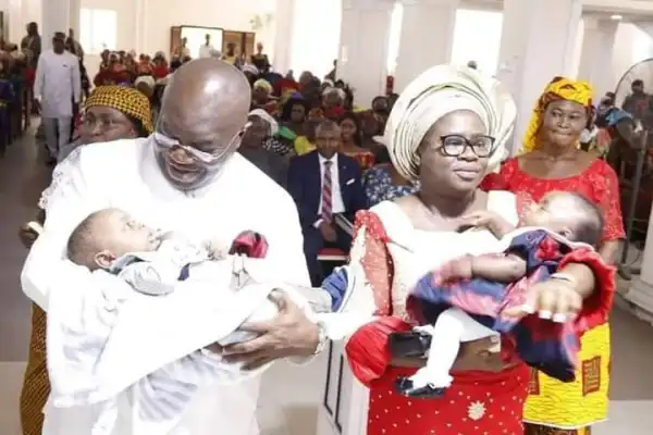 Governor Okezie Ikpeazu And Wife, Nkechi Dedicates Set Of Twins (Photos)