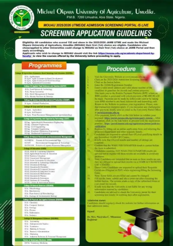 MOUAU Post-UTME/DE 2025: Cut-off mark, Eligibility and Registration Details