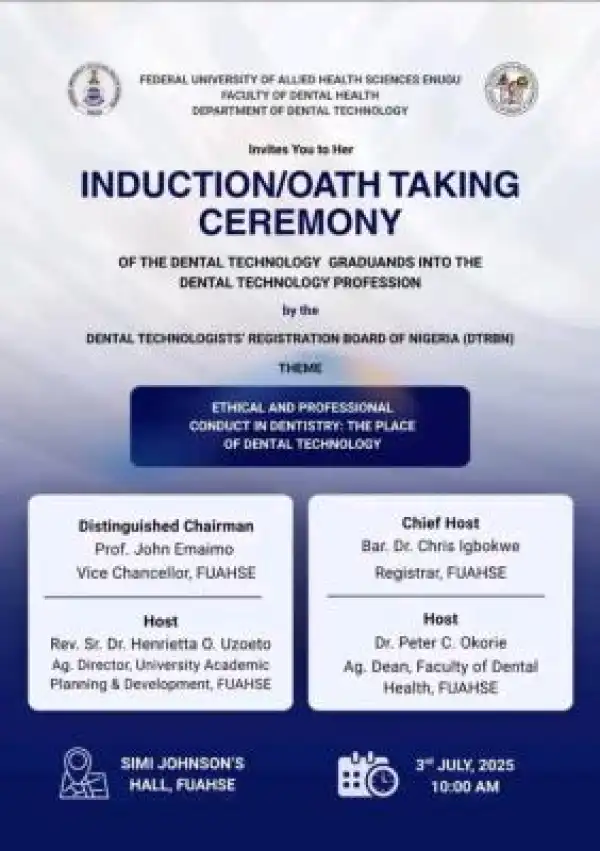 FUHASE Induction/Oath-Taking Ceremony for Graduating Dental Tech. students