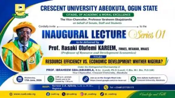 Crescent University announces maiden Inaugural Lecture