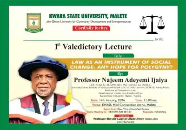 KWASU announces valedictory lecture on law and social change