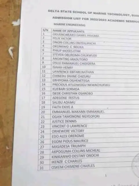 DESOMATECH admission list on school's noticeboard, 2022/2023